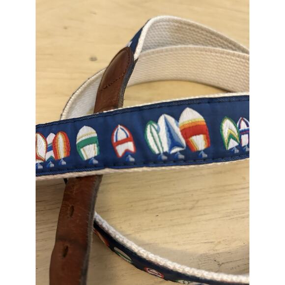 Men’s Nautical Canvas Belt 42 Sail Boats Preppy Fishing 80s 90s USA Leather Man - Picture 4 of 11
